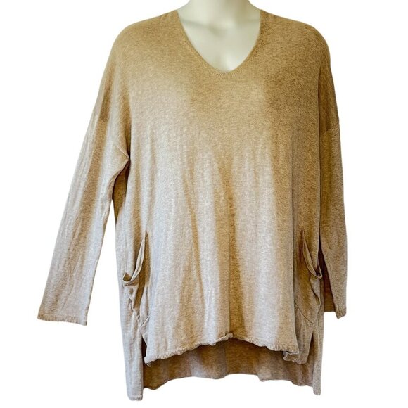 Eileen Fisher Organic Cotton Tunic Sweater Slouchy Pockets V Neck Oversized  XL - Picture 1 of 8